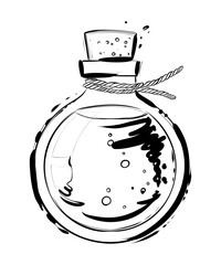 Bottles with potions. Poison or love potion. Vector illustration