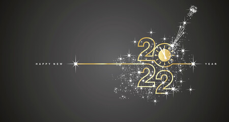 New Year 2022 countdown line design firework champagne gold white black background vector