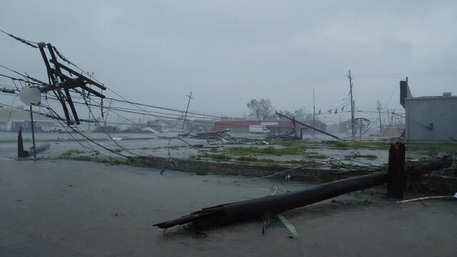 Hurricane Ida Ravages Houma, LA USA As A Category 4 Storm On August 29, 2021