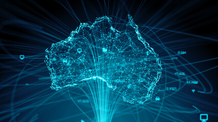 Australia big data IOT network using cloud computing information technology - 3D Illustration Render