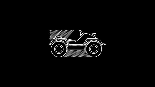 White line All Terrain Vehicle or ATV motorcycle icon isolated on black background. Quad bike. Extreme sport. 4K Video motion graphic animation