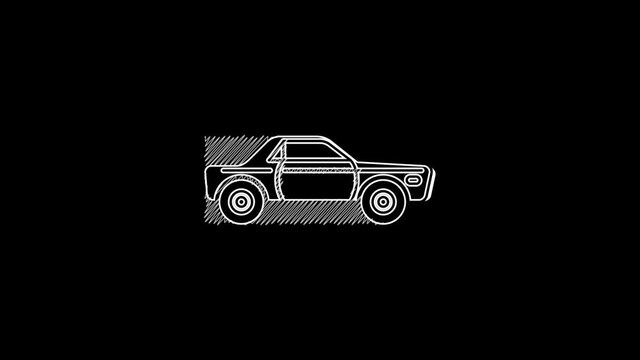 White line Sedan car icon isolated on black background. 4K Video motion graphic animation