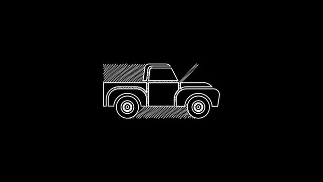 White line Pickup truck icon isolated on black background. 4K Video motion graphic animation