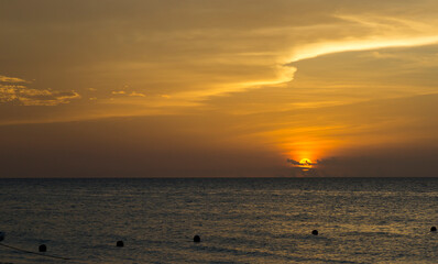 Sunset on the Caribbean Island Holbox, located in the state of Quintana Roo Mexico.