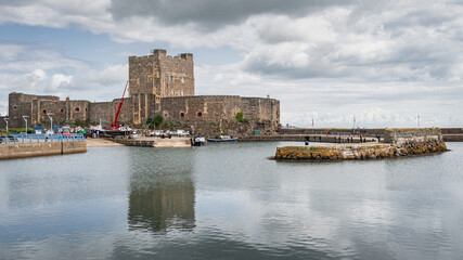 Fototapeta na wymiar 12th century, medieval Carrickfergus Castle, a Norman castle, situated in the town of Carrickfergus in County Antrim, Northern Ireland