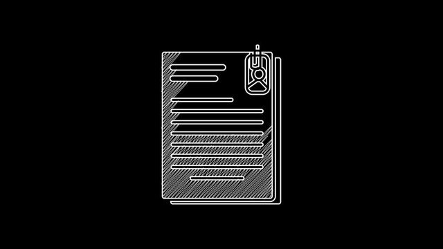 White line File document and paper clip icon isolated on black background. Checklist icon. Business concept. 4K Video motion graphic animation