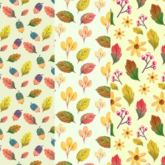 Naklejka na ściany i meble watercolor autumn pattern collection vector design illustration