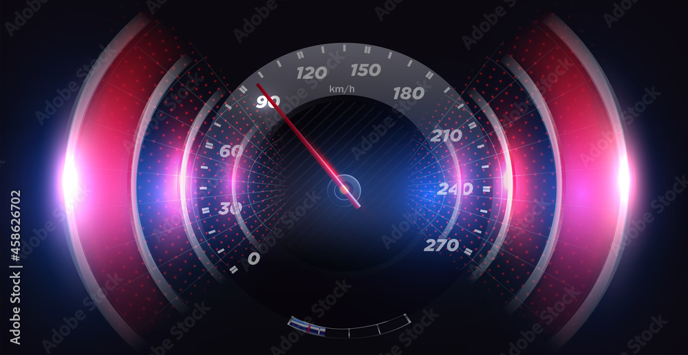 Fototapete speed motion background with fast speedometer car. futuristic hud, gui interface screen design. sci-