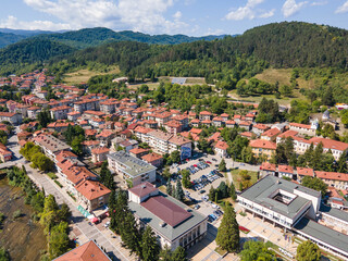 Fototapeta na wymiar Aerial view of center of town of Troyan, Bulgaria