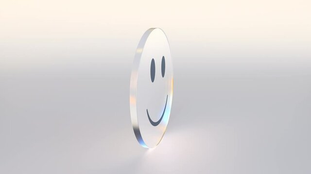 Yen sign and happy smiley on the sides of a spinning coin or token, successful investment conceptual looping 3d animation
