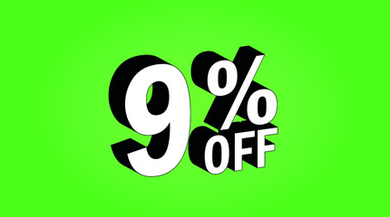 Sale tag 9 percent off - 3D and green - for promotion offers and discounts.