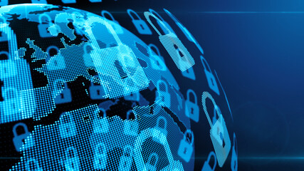 Global cybersecurity of information technology data cloud computing network connectivity  - 3D Illustration Render