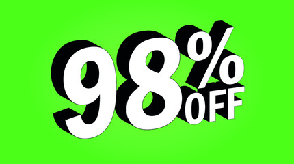 Sale tag 98 percent off - 3D and green - for promotion offers and discounts.