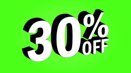 Sale tag 30 percent off - 3D and green - for promotion offers and discounts.