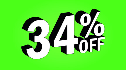 Sale tag 34 percent off - 3D and green - for promotion offers and discounts.