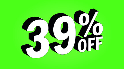 Sale tag 39 percent off - 3D and green - for promotion offers and discounts.