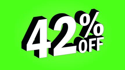 Sale tag 42 percent off - 3D and green - for promotion offers and discounts.