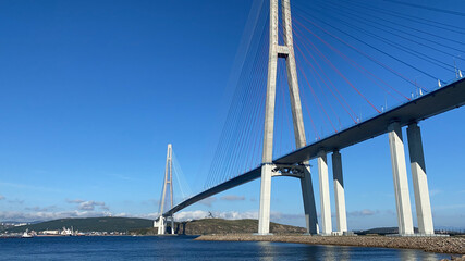 seascape with a view of the Russian bridge. Vladivostok