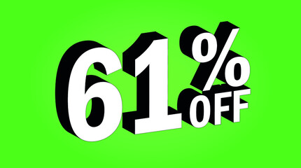 Sale tag 61 percent off - 3D and green - for promotion offers and discounts.