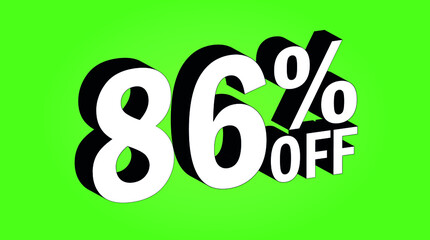 Sale tag 86 percent off - 3D and green - for promotion offers and discounts.