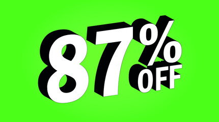 Sale tag 87 percent off - 3D and green - for promotion offers and discounts.