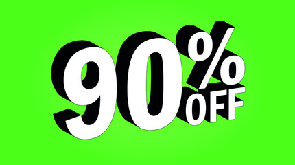 Sale tag 90 percent off - 3D and green - for promotion offers and discounts.
