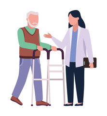 doctor and grandfather using walker