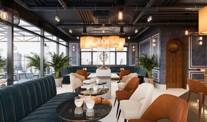 3d render of cafe restaurant interior