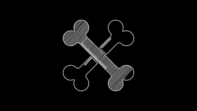 White line Crossed bones icon isolated on black background. Pets food symbol. Happy Halloween party. 4K Video motion graphic animation