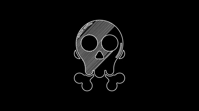 White line Skull on crossbones icon isolated on black background. Happy Halloween party. 4K Video motion graphic animation