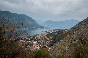 Views from the Ladder of Kotor, famous hike in Kotor by the Mediteranean Sea, touristic destination in Bbosnia and Herzegovina, Europe