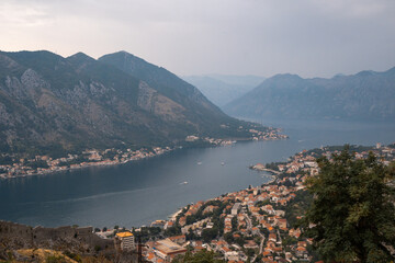 Views from the Ladder of Kotor, famous hike in Kotor by the Mediteranean Sea, touristic destination in Bbosnia and Herzegovina, Europe