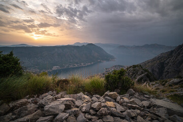 Views from the Ladder of Kotor, famous hike in Kotor by the Mediteranean Sea, touristic destination in Bbosnia and Herzegovina, Europe