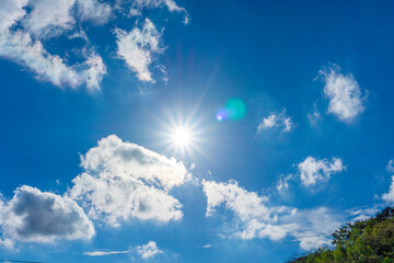 Naklejka na ściany i meble 鮮やかな青空と眩しい太陽の光の背景素材_k_24
