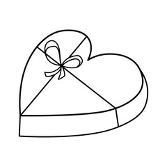 Gift box chocolates candy of heart . Line icon, valentine day concept. Sweet with love. Vector illustration in doodle style isolated on white background.