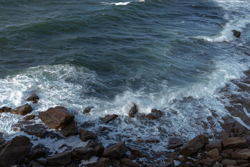 A rocky landscape against the Atlantic ocean