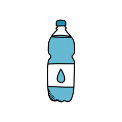bottle of water doodle icon, vector color line illustration