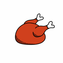 chicken doodle icon, vector color line illustration