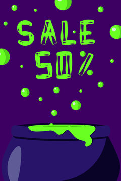 Halloween sale concept. Sales 50 percent off. Neon colors