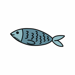 fish doodle icon, vector color line illustration