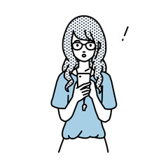 立ってスマートフォンを操作して何かに気づいて驚いた教師の女性