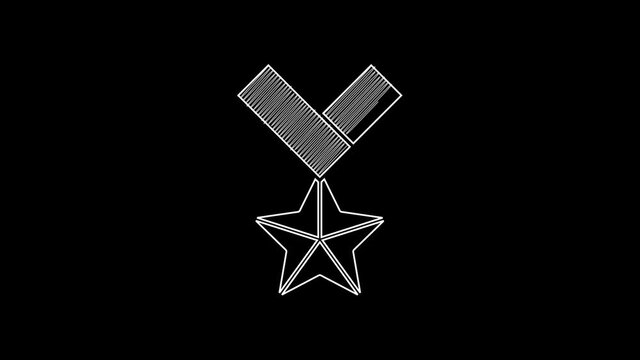 White line Military reward medal icon isolated on black background. Army sign. 4K Video motion graphic animation