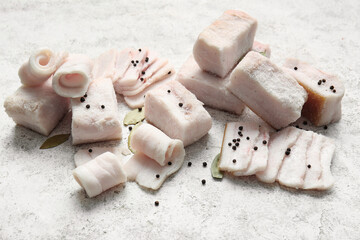 Salted lard on light background