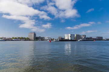Fototapeta premium Harbour and skyline in Amsterdam, Netherlands