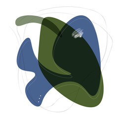 Abstract composition of blue and green shapes using transparency