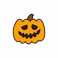 halloween pumpkin doodle icon, vector color line illustration