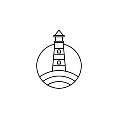 Circular lighthouse logo on line art design for building or transportation place logo design vector