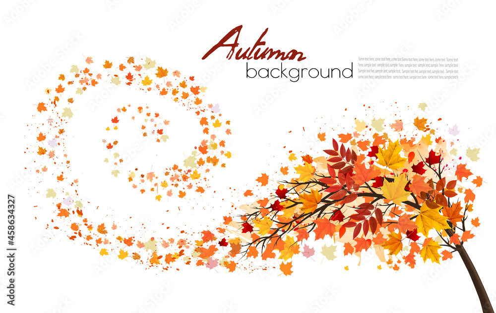 Fototapete Autumn absctact background with a tree and a colorful leaves. Vector.