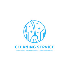 Residential and Commercial cleaning service solution logo icon badge in monoline style