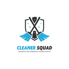 Cleaner squad cleaning service for commercial and residential building logo icon